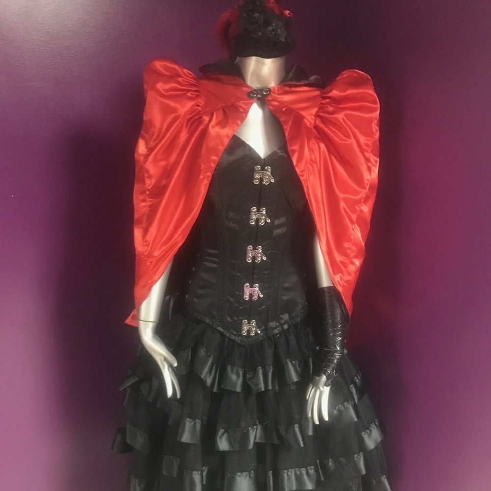 CRYPTIC CAPE RED SATIN AND BLACK SATIN REVERSIBLE